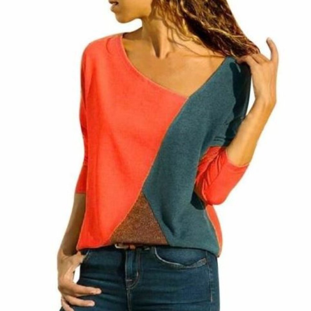 Color Patchwork Blouse Long sleeve
